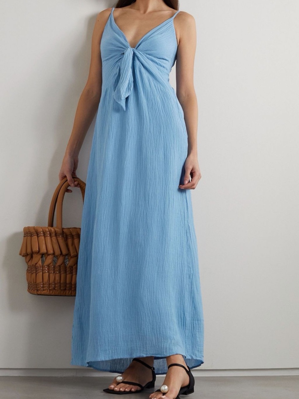 NWT Faithfull The Brand Verona Twist-Front Linen Midi Dress Blue XS